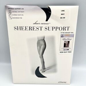 Sheer Caress JCPenney Sheerest Support Control Top Pantyhose Navy - Long Tall